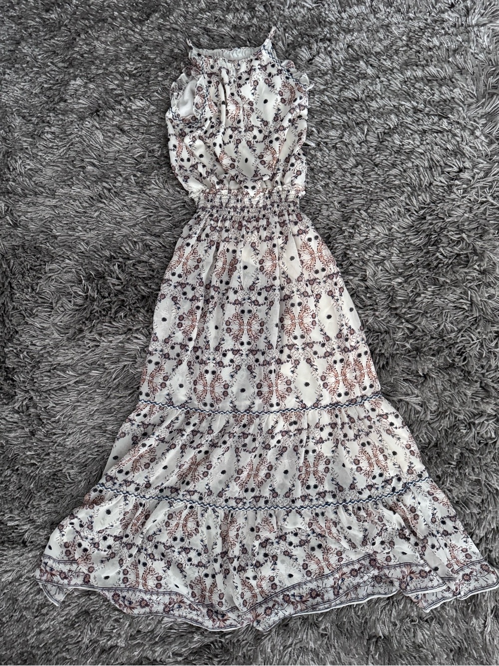 XS Max Studio Ivory Maxi Dress with Pink and Brown Floral Motif
